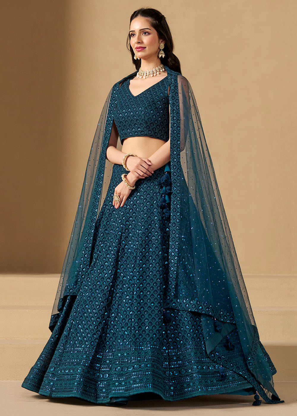 Buy Now Threads & Sequins Work Blue Festive Style Lehenga Choli Online in USA, UK, Canada, France, Italy, Germany, Austria, UAE & Worldwide at Empress Clothing.