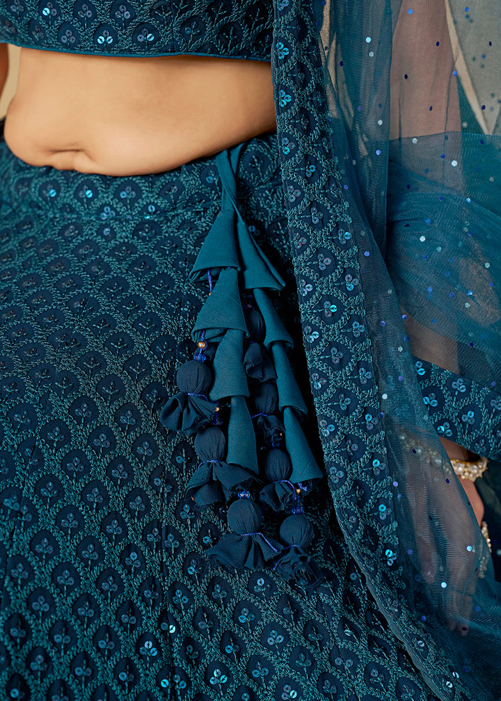 Buy Now Threads & Sequins Work Blue Festive Style Lehenga Choli Online in USA, UK, Canada, France, Italy, Germany, Austria, UAE & Worldwide at Empress Clothing.