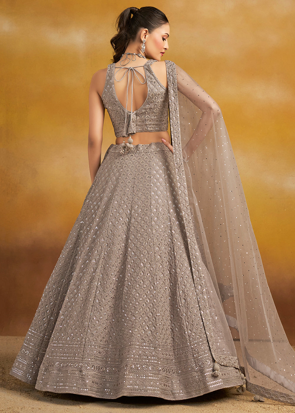 Buy Now Threads & Sequins Work Grey Festive Style Lehenga Choli Online in USA, UK, Canada, France, Italy, Gerany, Austria, UAE & Worldwide at Empress Clothing.