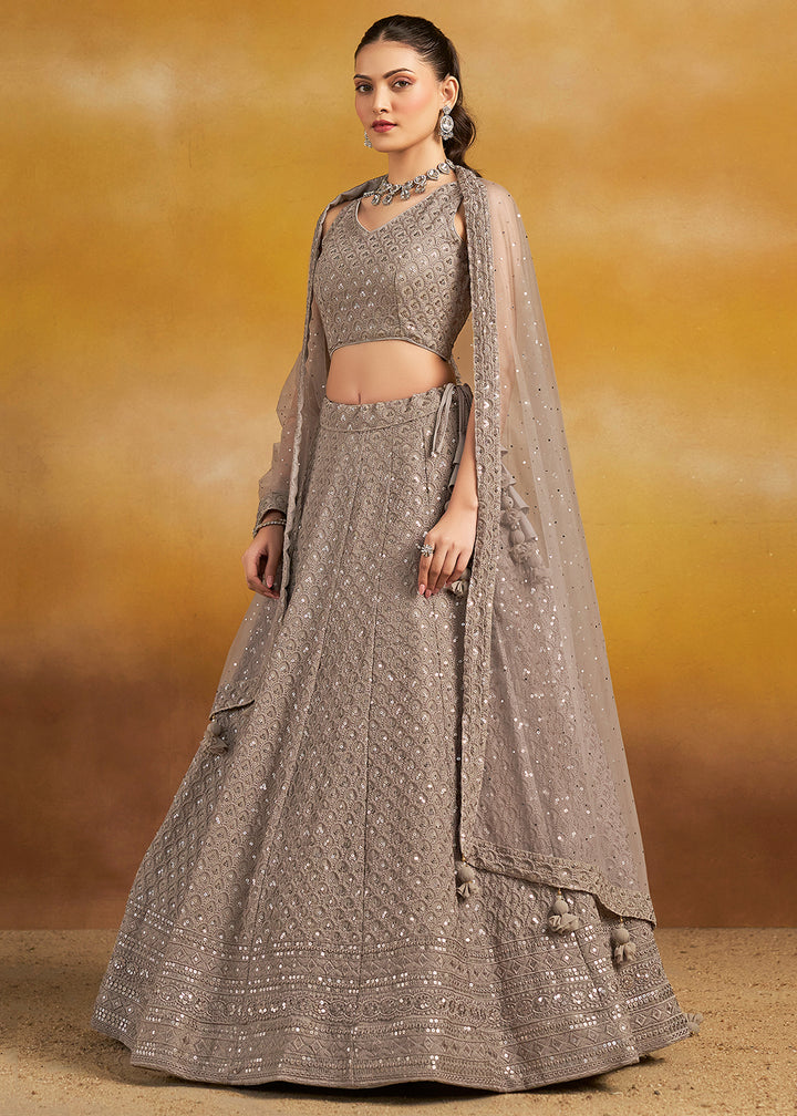 Buy Now Threads & Sequins Work Grey Festive Style Lehenga Choli Online in USA, UK, Canada, France, Italy, Gerany, Austria, UAE & Worldwide at Empress Clothing.