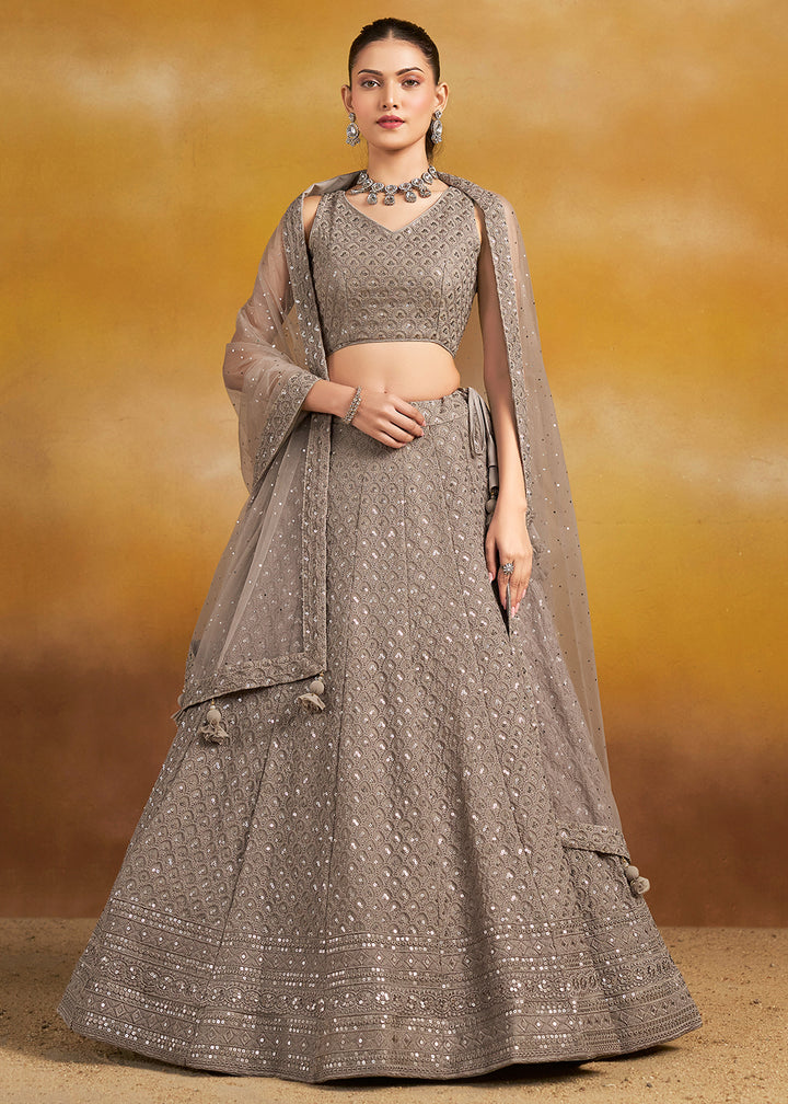 Buy Now Threads & Sequins Work Grey Festive Style Lehenga Choli Online in USA, UK, Canada, France, Italy, Gerany, Austria, UAE & Worldwide at Empress Clothing.