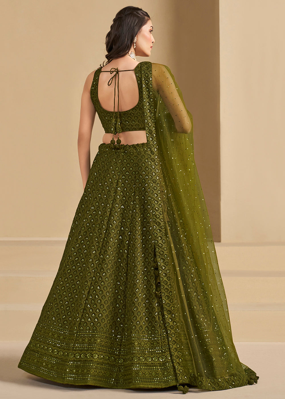 Buy Now Threads & Sequins Work Mehndi Festive Style Lehenga Choli Online in USA, UK, Canada, France, Italy, Gerany, Austria, UAE & Worldwide at Empress Clothing