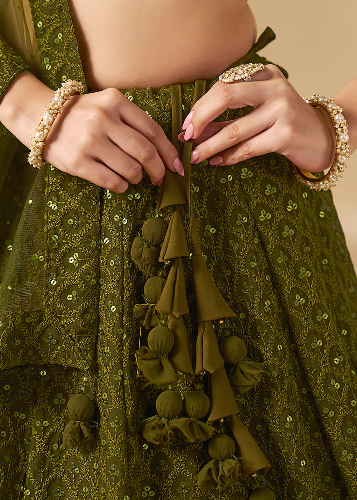 Buy Now Threads & Sequins Work Mehndi Festive Style Lehenga Choli Online in USA, UK, Canada, France, Italy, Gerany, Austria, UAE & Worldwide at Empress Clothing