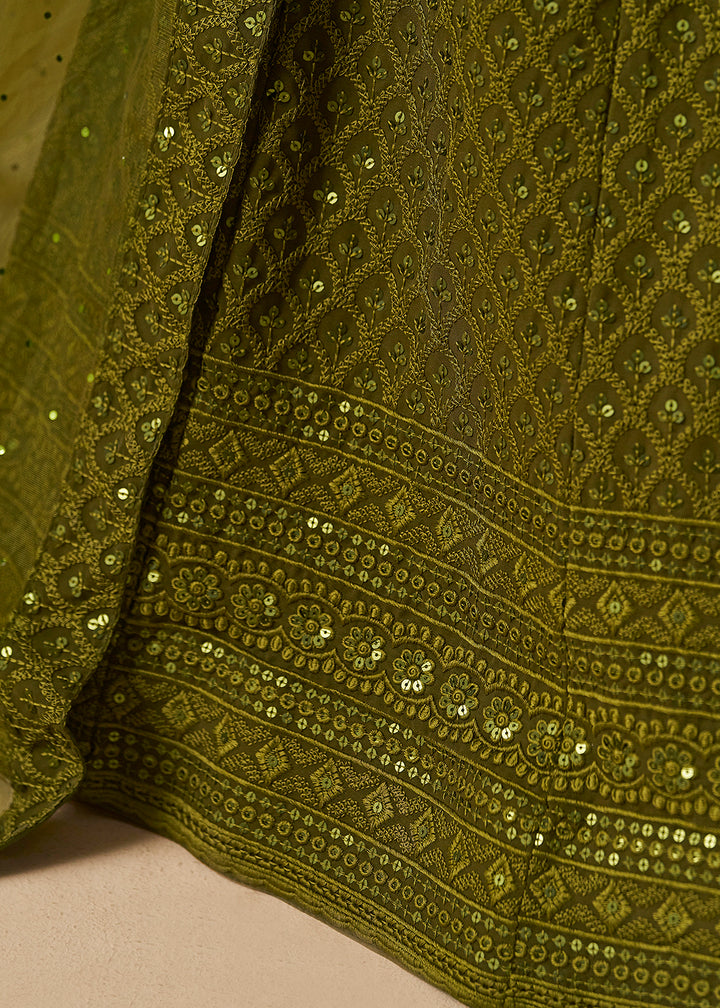 Buy Now Threads & Sequins Work Mehndi Festive Style Lehenga Choli Online in USA, UK, Canada, France, Italy, Gerany, Austria, UAE & Worldwide at Empress Clothing