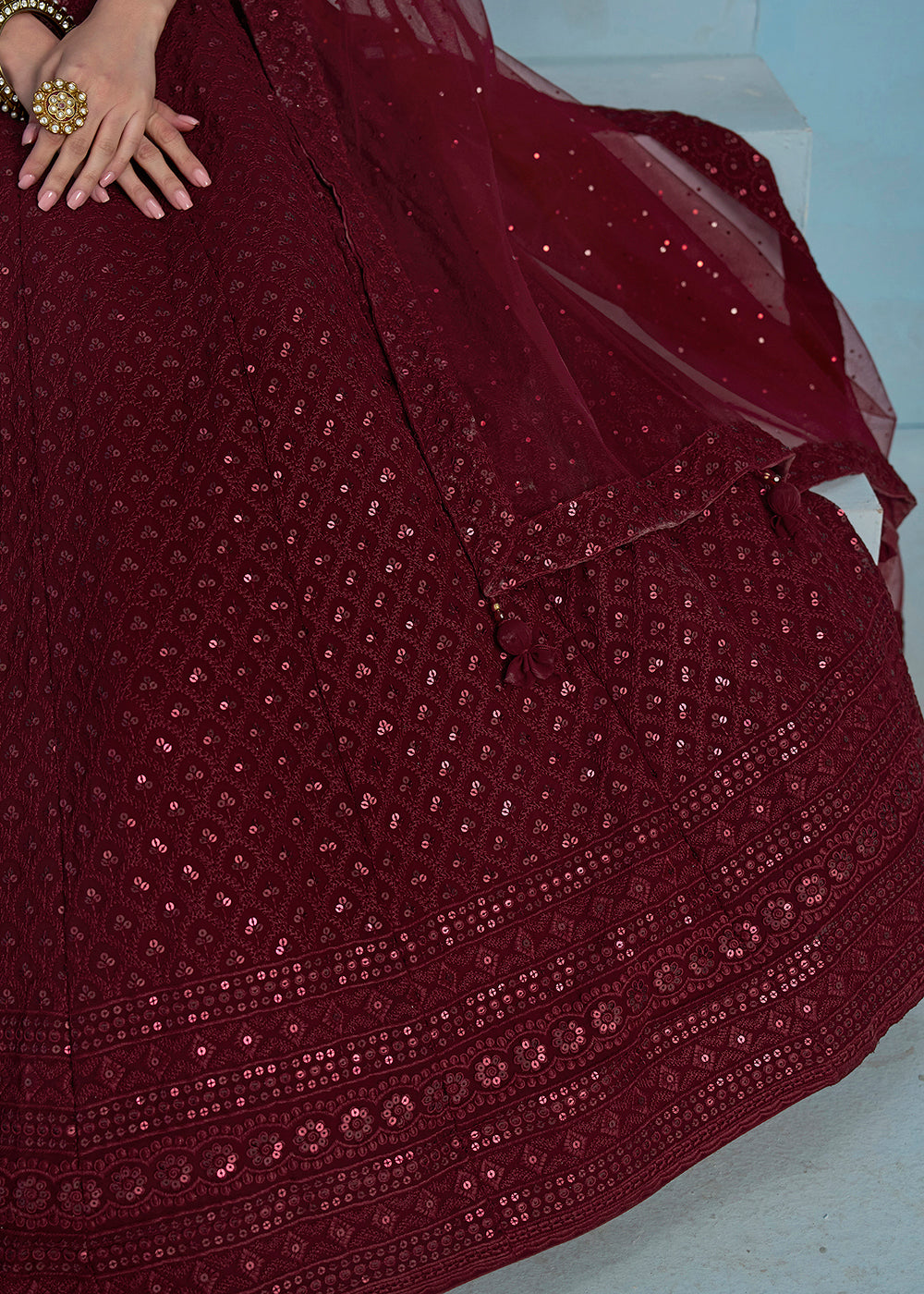 Buy Now Thread & Sequins Work Maroon Festive Style Lehenga Choli Online in USA, UK, Canada, France, Italy, Gerany, Austria, UAE & Worldwide at Empress Clothing.