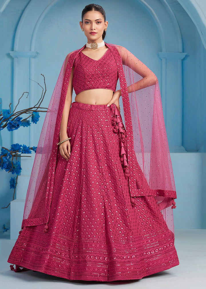 Buy Now Threads & Sequins Work Pink Festive Style Lehenga Choli Online in USA, UK, Canada, France, Italy, Gerany, Austria, UAE & Worldwide at Empress Clothing.