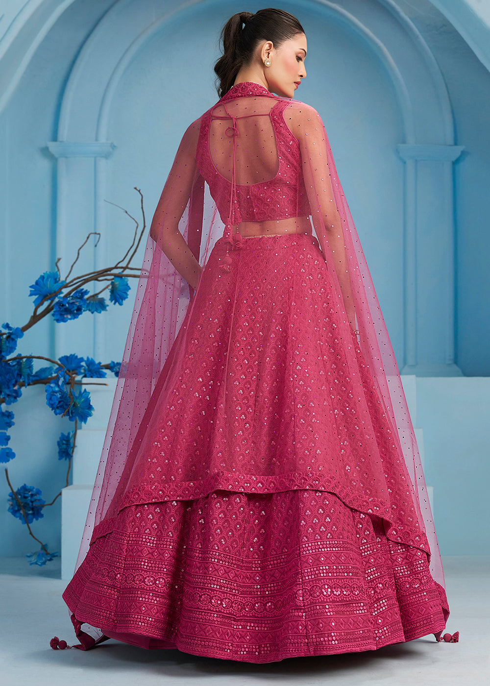Buy Now Threads & Sequins Work Pink Festive Style Lehenga Choli Online in USA, UK, Canada, France, Italy, Gerany, Austria, UAE & Worldwide at Empress Clothing.