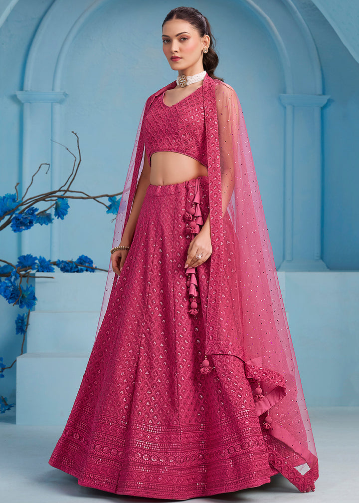 Buy Now Threads & Sequins Work Pink Festive Style Lehenga Choli Online in USA, UK, Canada, France, Italy, Gerany, Austria, UAE & Worldwide at Empress Clothing.