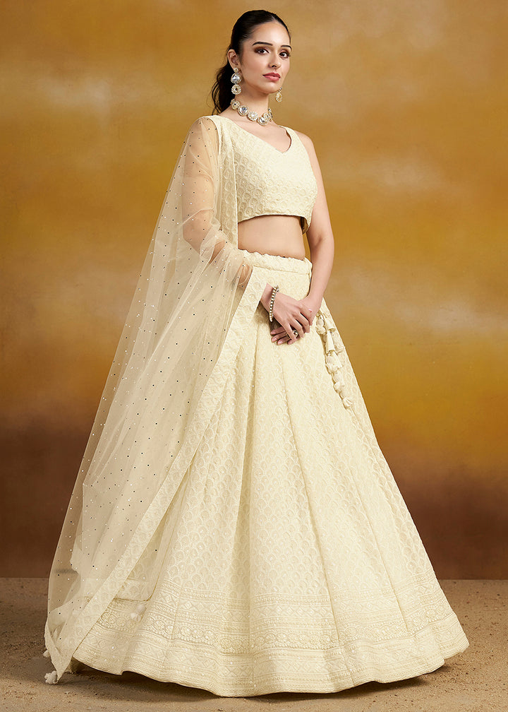 Buy Now Threads & Sequins Work White Festive Style Lehenga Choli Online in USA, UK, Canada, France, Italy, Gerany, Austria, UAE & Worldwide at Empress Clothing.