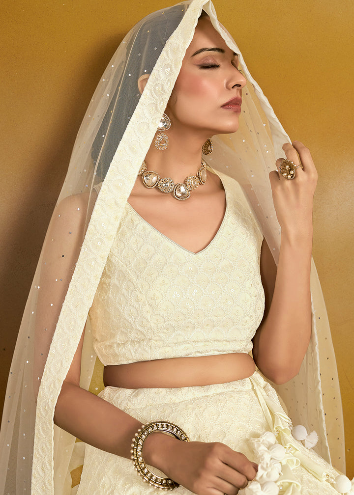 Buy Now Threads & Sequins Work White Festive Style Lehenga Choli Online in USA, UK, Canada, France, Italy, Gerany, Austria, UAE & Worldwide at Empress Clothing.