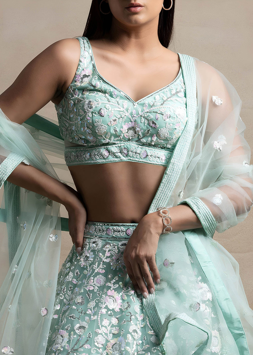Buy Now Blue Soft Net Material Embroidered Wedding Lehenga Choli Online in US, UK, Canada, France, Italy, Germany, Australia, Greece, UAE &amp; Worldwide at Empress.