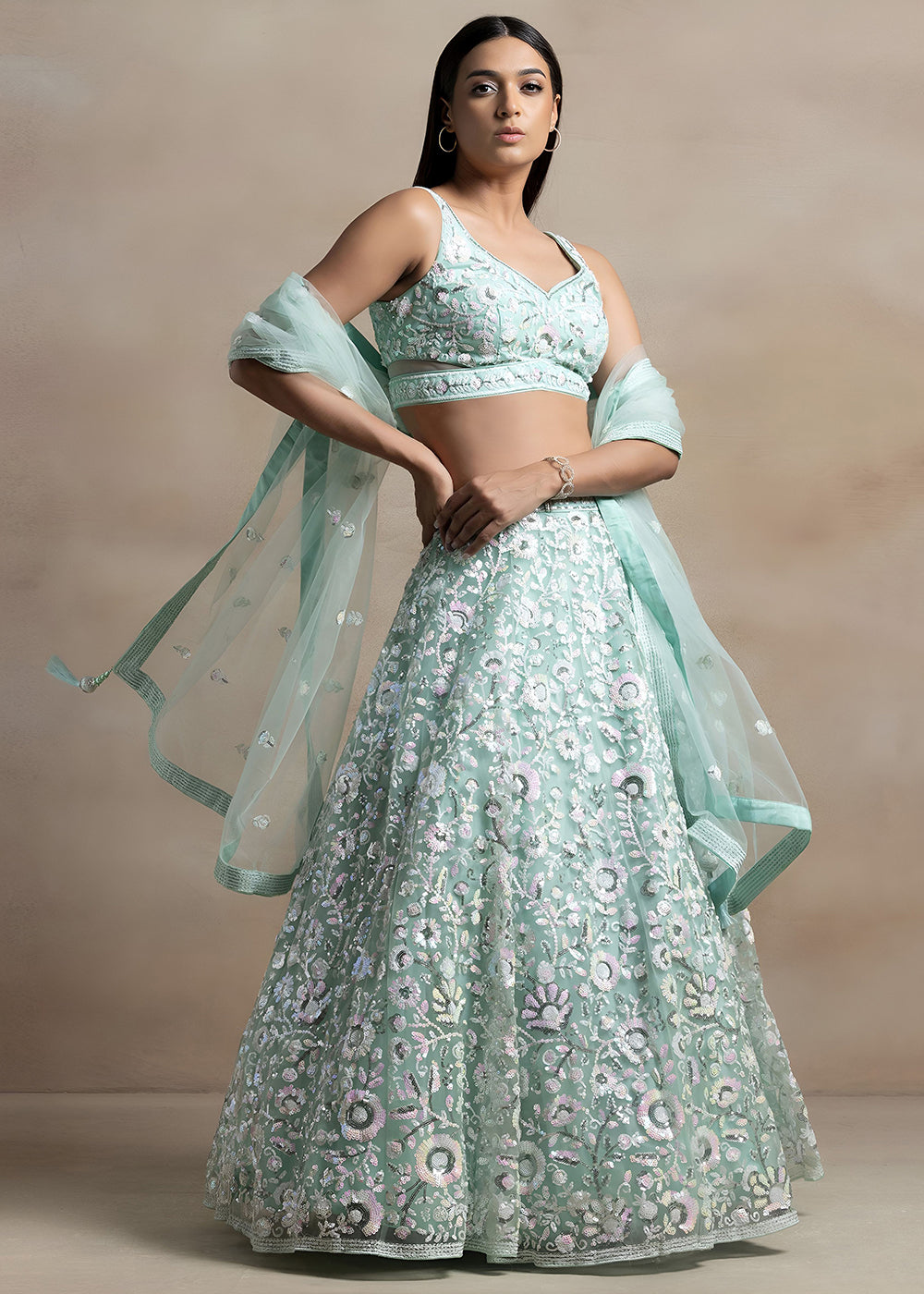 Buy Now Blue Soft Net Material Embroidered Wedding Lehenga Choli Online in US, UK, Canada, France, Italy, Germany, Australia, Greece, UAE &amp; Worldwide at Empress.