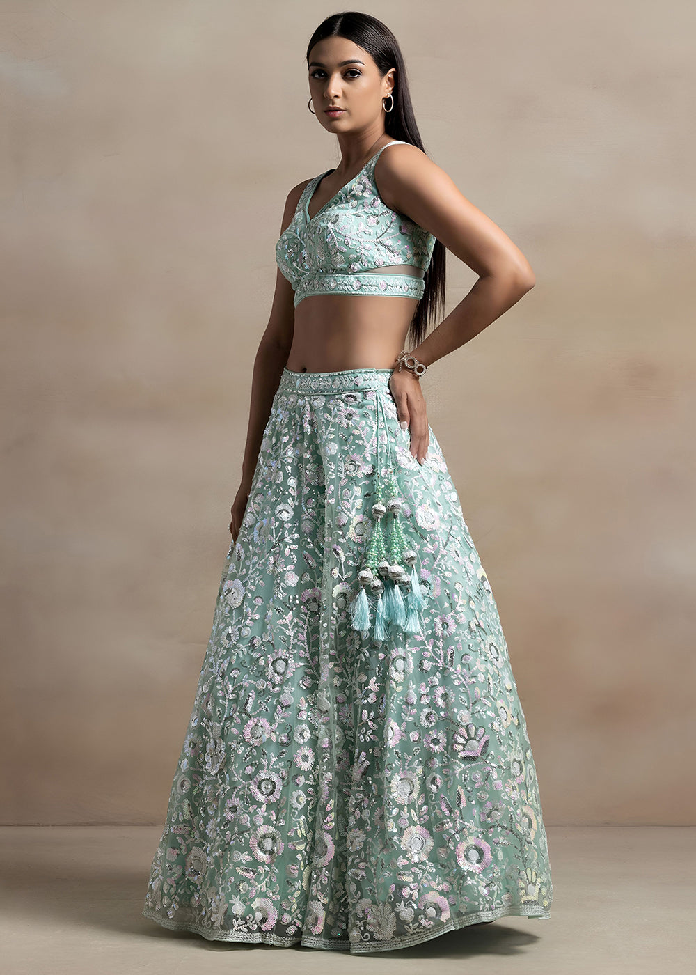 Buy Now Blue Soft Net Material Embroidered Wedding Lehenga Choli Online in US, UK, Canada, France, Italy, Germany, Australia, Greece, UAE &amp; Worldwide at Empress.