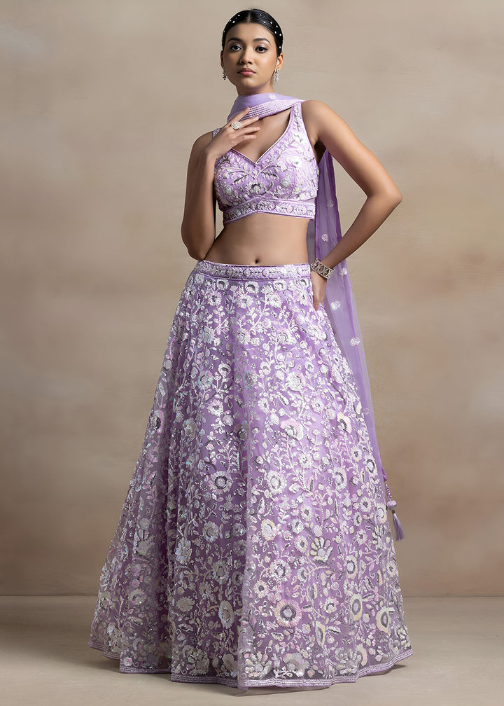 Buy Now Lavender Soft Net Material Embroidered Wedding Lehenga Choli Online in US, UK, Canada, France, Italy, Germany, Australia, Greece, &amp; Worldwide at Empress