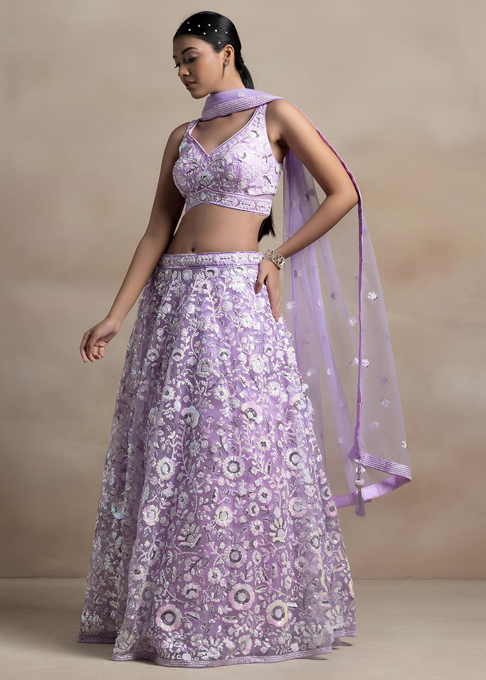 Buy Now Lavender Soft Net Material Embroidered Wedding Lehenga Choli Online in US, UK, Canada, France, Italy, Germany, Australia, Greece, &amp; Worldwide at Empress