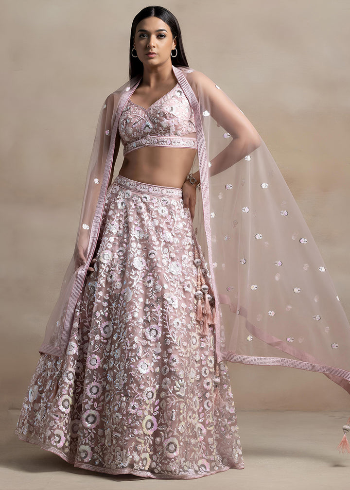 Buy Now Pink Soft Net Material Embroidered Wedding Lehenga Choli Online in US, UK, Canada, France, Italy, Germany, Australia, Greece, &amp; Worldwide at Empress