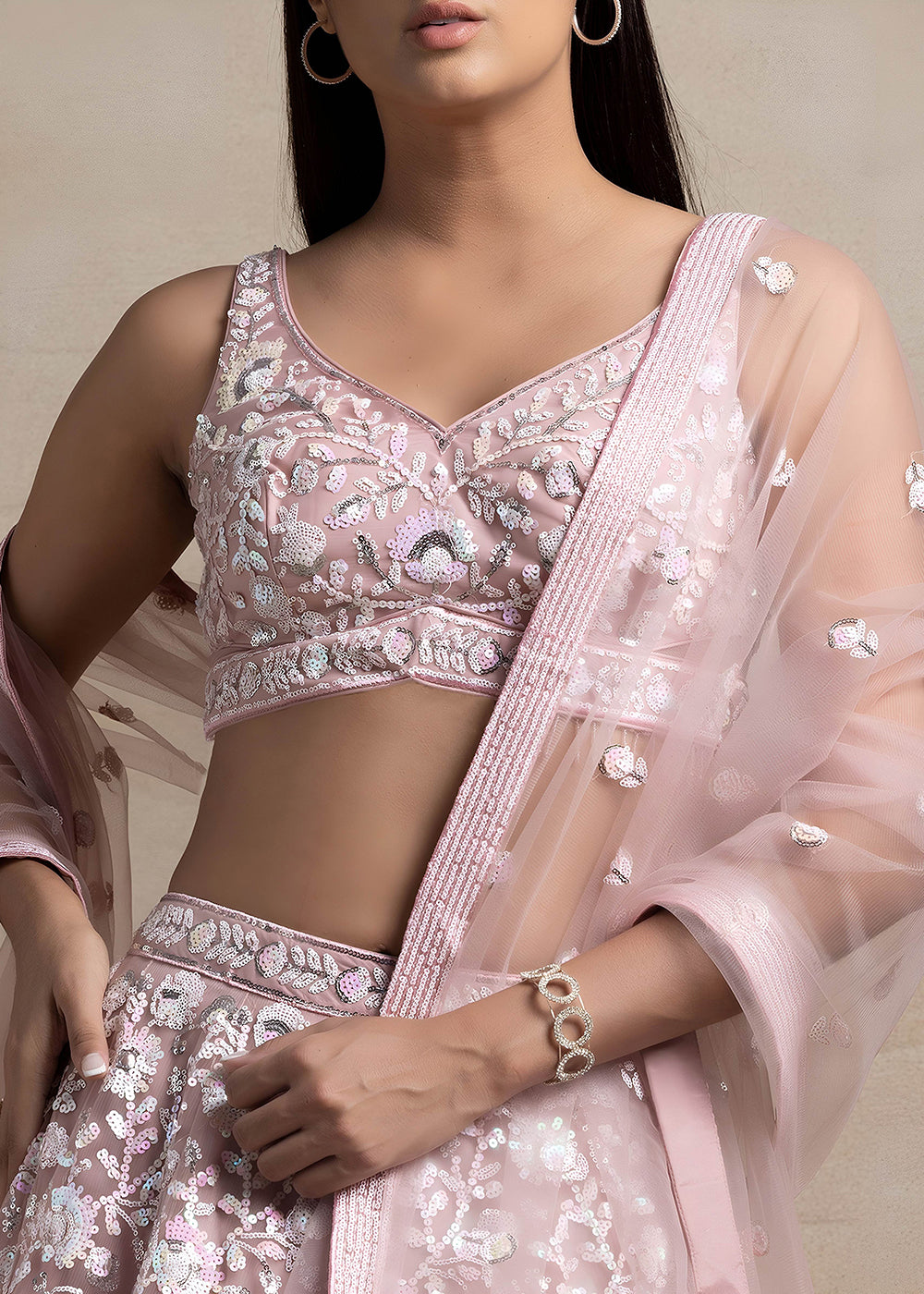Buy Now Pink Soft Net Material Embroidered Wedding Lehenga Choli Online in US, UK, Canada, France, Italy, Germany, Australia, Greece, & Worldwide at Empress