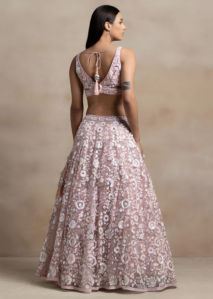 Buy Now Pink Soft Net Material Embroidered Wedding Lehenga Choli Online in US, UK, Canada, France, Italy, Germany, Australia, Greece, &amp; Worldwide at Empress