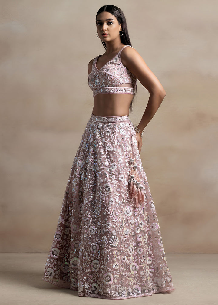 Buy Now Pink Soft Net Material Embroidered Wedding Lehenga Choli Online in US, UK, Canada, France, Italy, Germany, Australia, Greece, &amp; Worldwide at Empress
