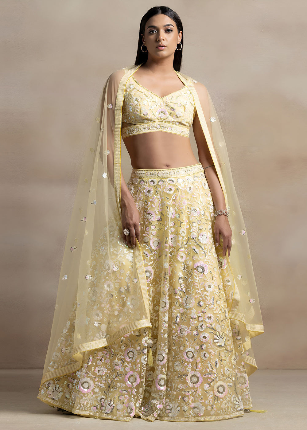 Buy Now Yellow Soft Net Material Embroidered Wedding Lehenga Choli Online in US, UK, Canada, France, Italy, Germany, Australia, Greece, & Worldwide at Empress.