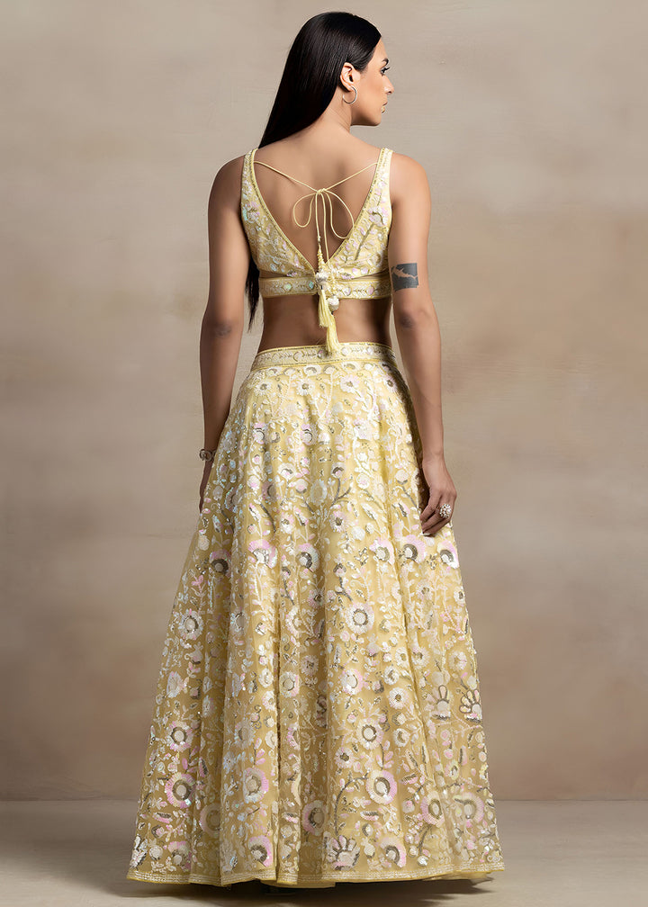 Buy Now Yellow Soft Net Material Embroidered Wedding Lehenga Choli Online in US, UK, Canada, France, Italy, Germany, Australia, Greece, &amp; Worldwide at Empress.