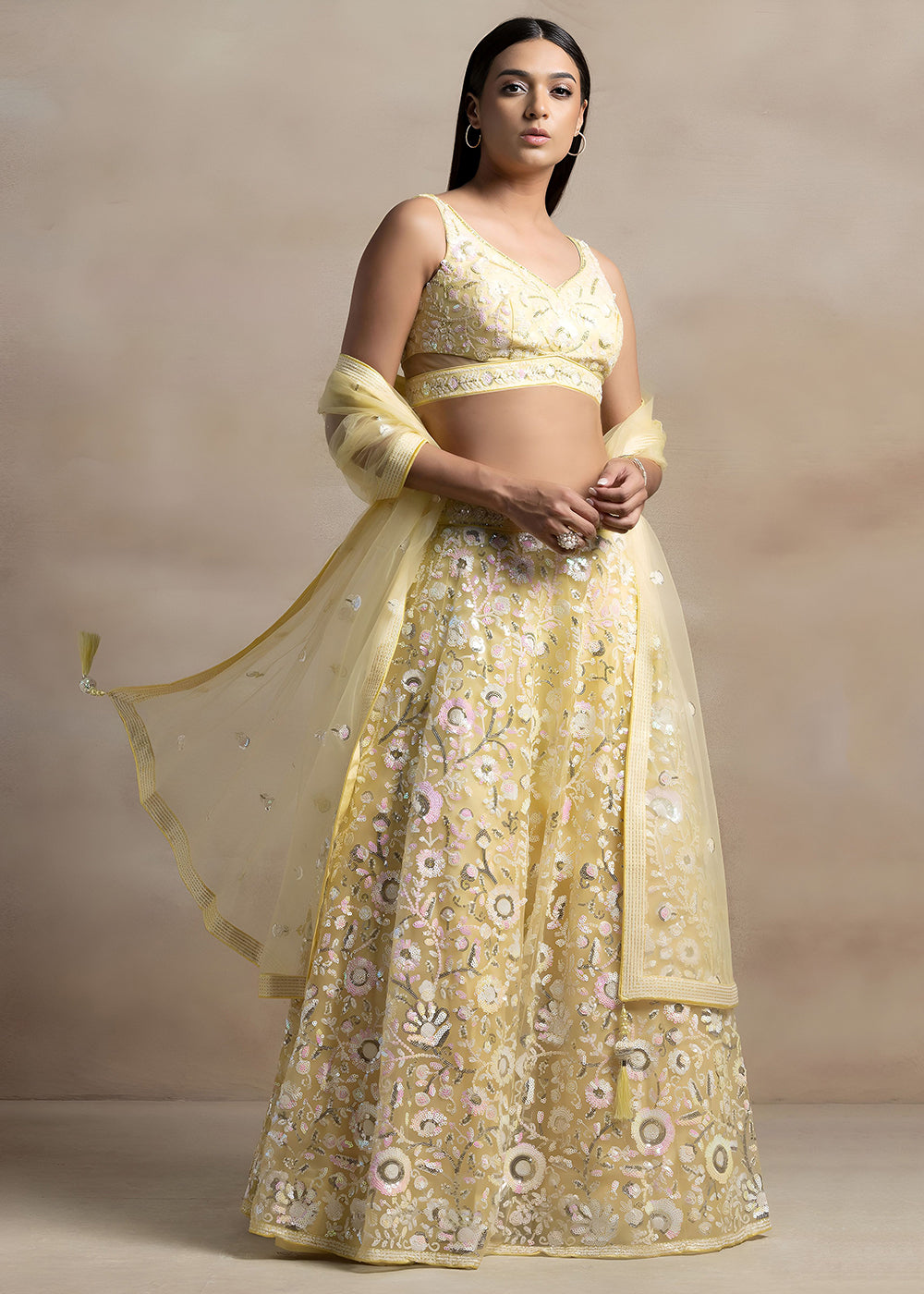 Buy Now Yellow Soft Net Material Embroidered Wedding Lehenga Choli Online in US, UK, Canada, France, Italy, Germany, Australia, Greece, &amp; Worldwide at Empress.