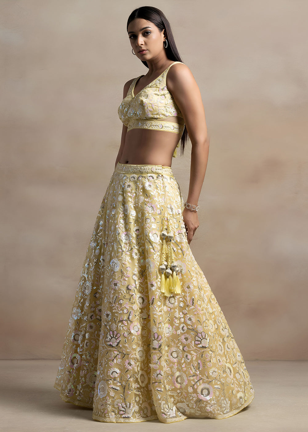 Buy Now Yellow Soft Net Material Embroidered Wedding Lehenga Choli Online in US, UK, Canada, France, Italy, Germany, Australia, Greece, &amp; Worldwide at Empress.