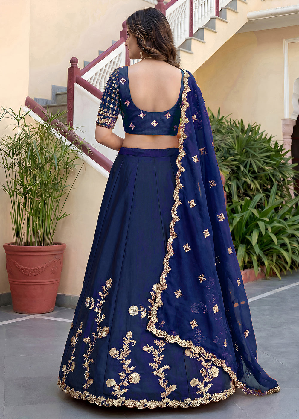 Buy Now Blue Rangoli Silk Zari &amp; Threads Festive Lehenga Choli Online in US, UK, Canada, France, Italy, Germany, Sweden, UAE &amp; Worldwide at Empress Clothing.