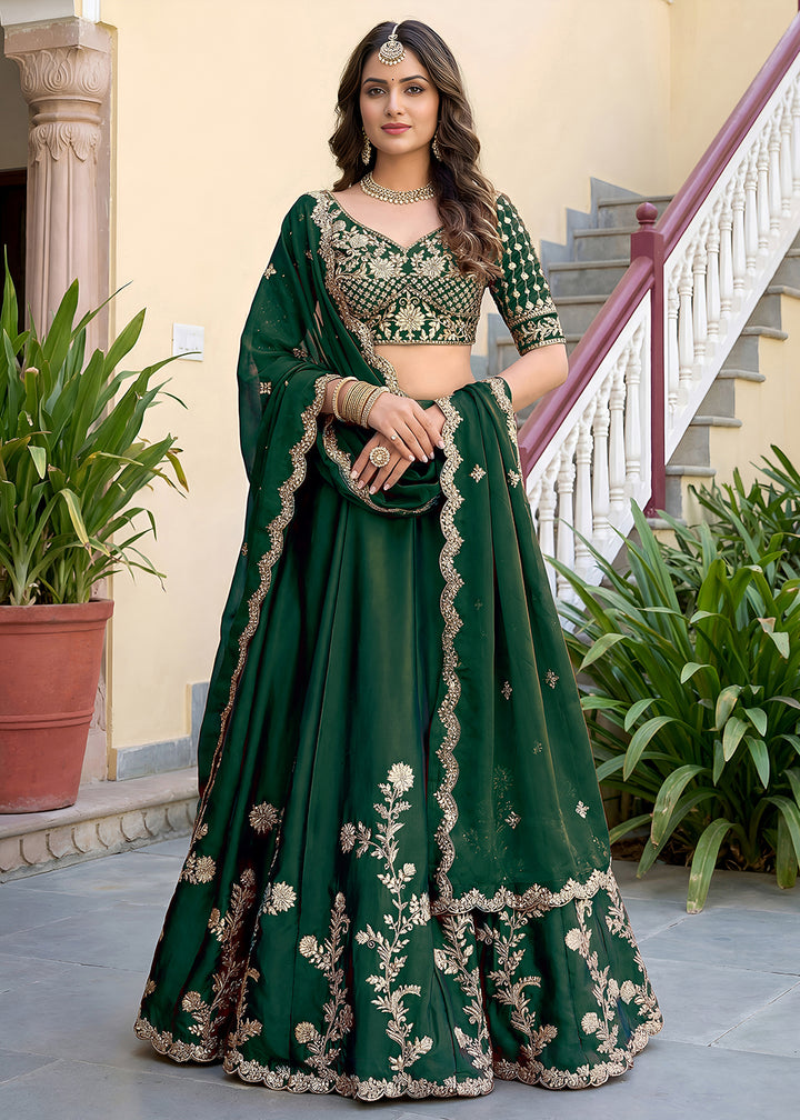 Buy Now Green Rangoli Silk Zari &amp; Threads Festive Lehenga Choli Online in US, UK, Canada, France, Italy, Germany, Sweden, UAE &amp; Worldwide at Empress Clothing.