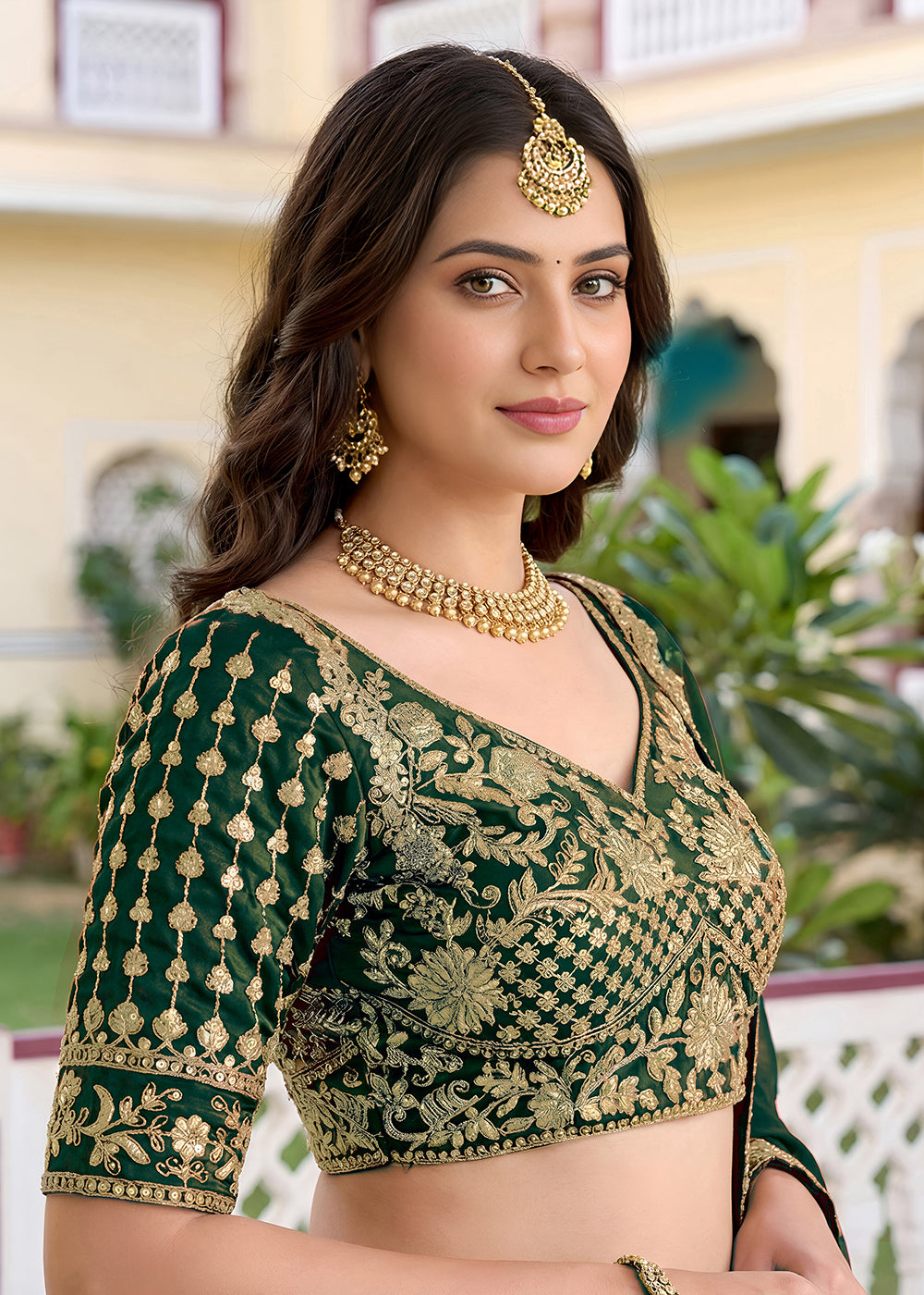 Buy Now Green Rangoli Silk Zari &amp; Threads Festive Lehenga Choli Online in US, UK, Canada, France, Italy, Germany, Sweden, UAE &amp; Worldwide at Empress Clothing.