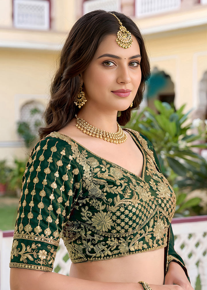 Buy Now Green Rangoli Silk Zari &amp; Threads Festive Lehenga Choli Online in US, UK, Canada, France, Italy, Germany, Sweden, UAE &amp; Worldwide at Empress Clothing.
