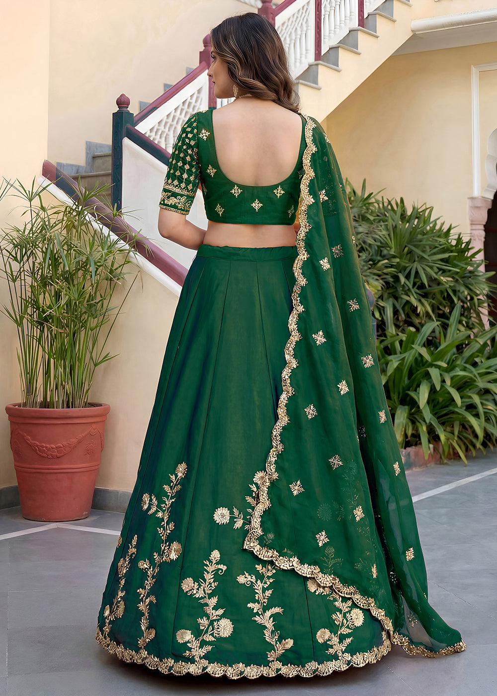 Buy Now Green Rangoli Silk Zari &amp; Threads Festive Lehenga Choli Online in US, UK, Canada, France, Italy, Germany, Sweden, UAE &amp; Worldwide at Empress Clothing.