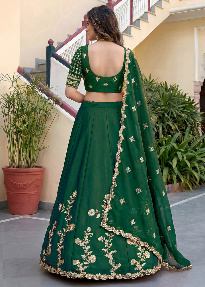 Buy Now Green Rangoli Silk Zari &amp; Threads Festive Lehenga Choli Online in US, UK, Canada, France, Italy, Germany, Sweden, UAE &amp; Worldwide at Empress Clothing.