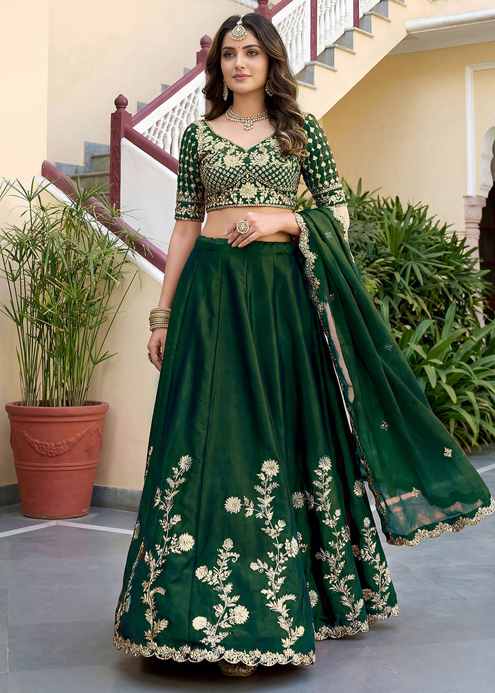 Buy Now Green Rangoli Silk Zari &amp; Threads Festive Lehenga Choli Online in US, UK, Canada, France, Italy, Germany, Sweden, UAE &amp; Worldwide at Empress Clothing.