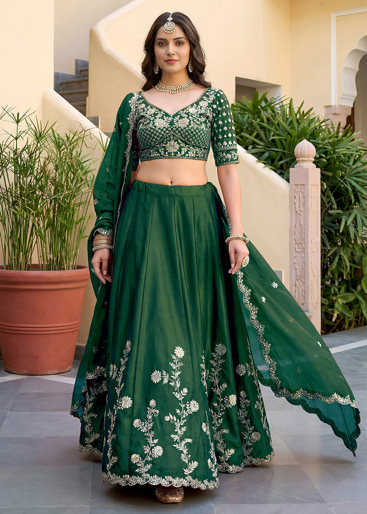 Buy Now Green Rangoli Silk Zari &amp; Threads Festive Lehenga Choli Online in US, UK, Canada, France, Italy, Germany, Sweden, UAE &amp; Worldwide at Empress Clothing.