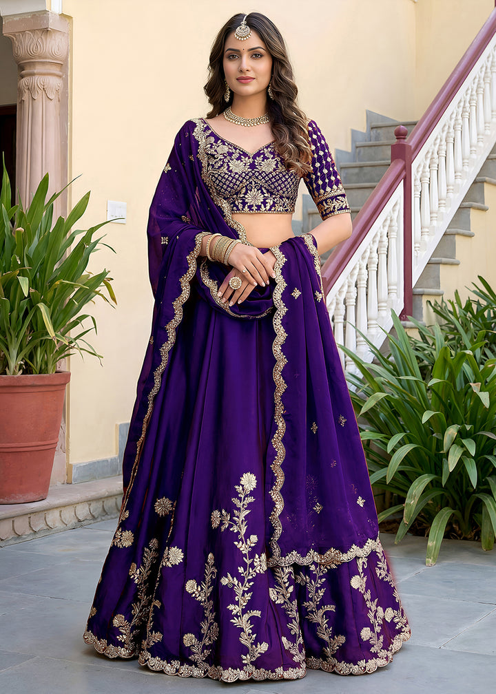 Buy Now Purple Rangoli Silk Zari &amp; Threads Festive Lehenga Choli Online in US, UK, Canada, France, Italy, Germany, Sweden, UAE &amp; Worldwide at Empress Clothing.