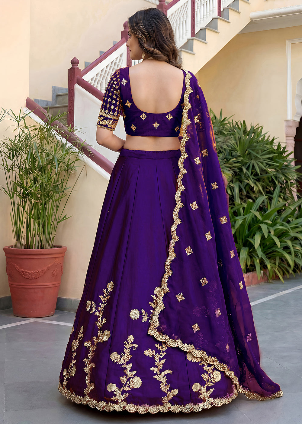 Buy Now Purple Rangoli Silk Zari &amp; Threads Festive Lehenga Choli Online in US, UK, Canada, France, Italy, Germany, Sweden, UAE &amp; Worldwide at Empress Clothing.