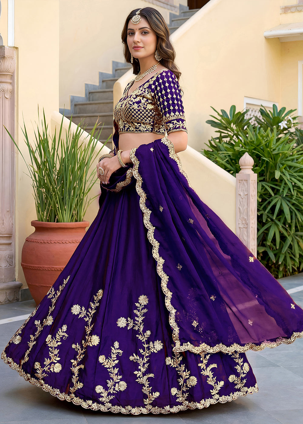 Buy Now Purple Rangoli Silk Zari &amp; Threads Festive Lehenga Choli Online in US, UK, Canada, France, Italy, Germany, Sweden, UAE &amp; Worldwide at Empress Clothing.