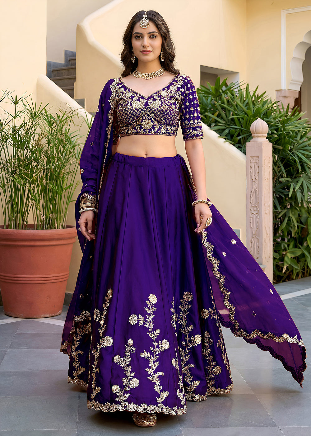 Buy Now Purple Rangoli Silk Zari &amp; Threads Festive Lehenga Choli Online in US, UK, Canada, France, Italy, Germany, Sweden, UAE &amp; Worldwide at Empress Clothing.