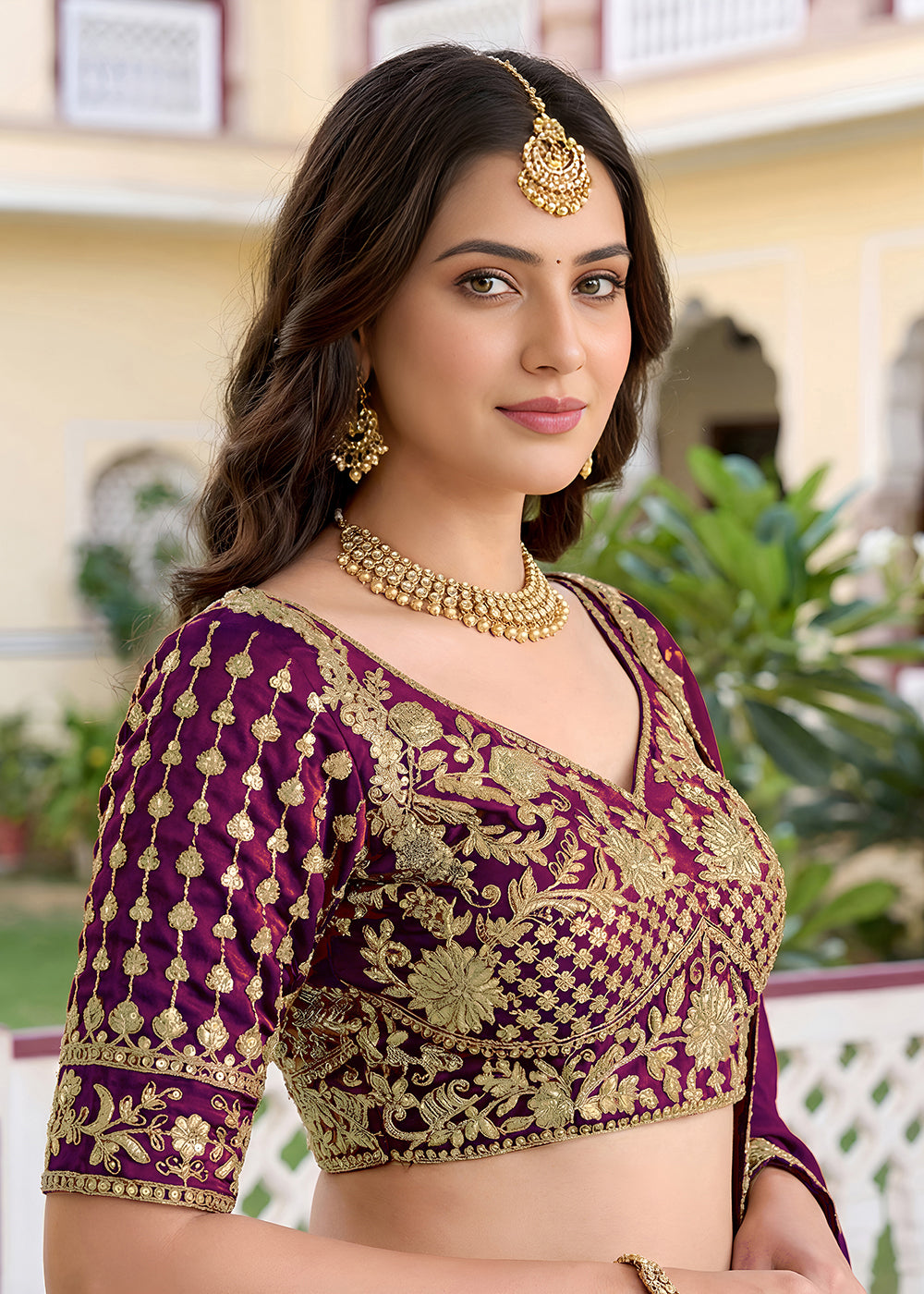 Buy Now Wine Rangoli Silk Zari & Threads Festive Lehenga Choli Online in US, UK, Canada, France, Italy, Germany, Sweden, UAE & Worldwide at Empress Clothing.