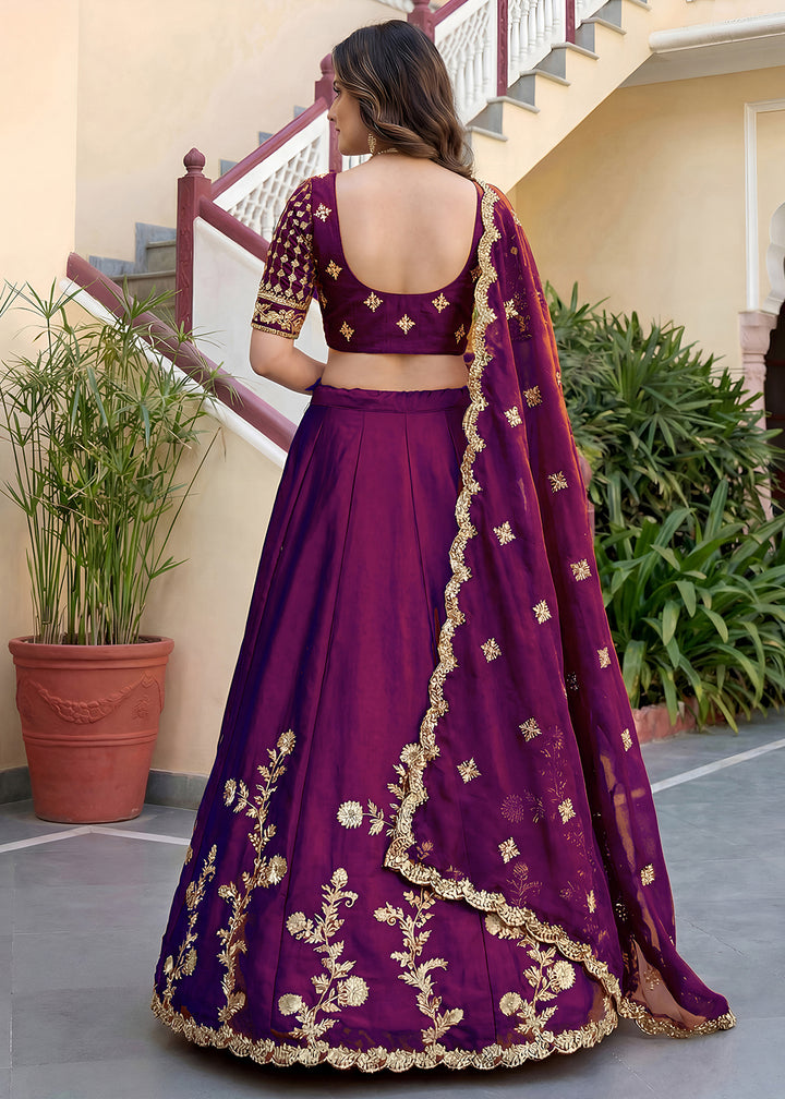 Buy Now Wine Rangoli Silk Zari &amp; Threads Festive Lehenga Choli Online in US, UK, Canada, France, Italy, Germany, Sweden, UAE &amp; Worldwide at Empress Clothing.