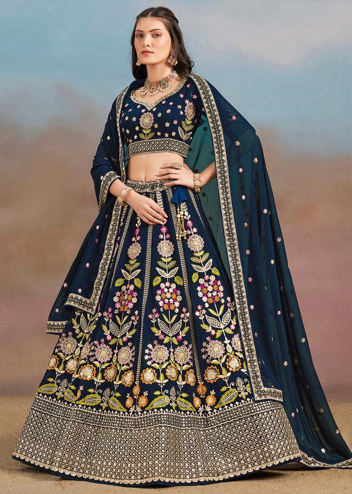 Buy NowBlue Multi Color Threads Work Festive Lehenga Choli Online in USA, UK, Canada, France, Italy, Germany, Australia, UAE & Worldwide at Empress Clothing.