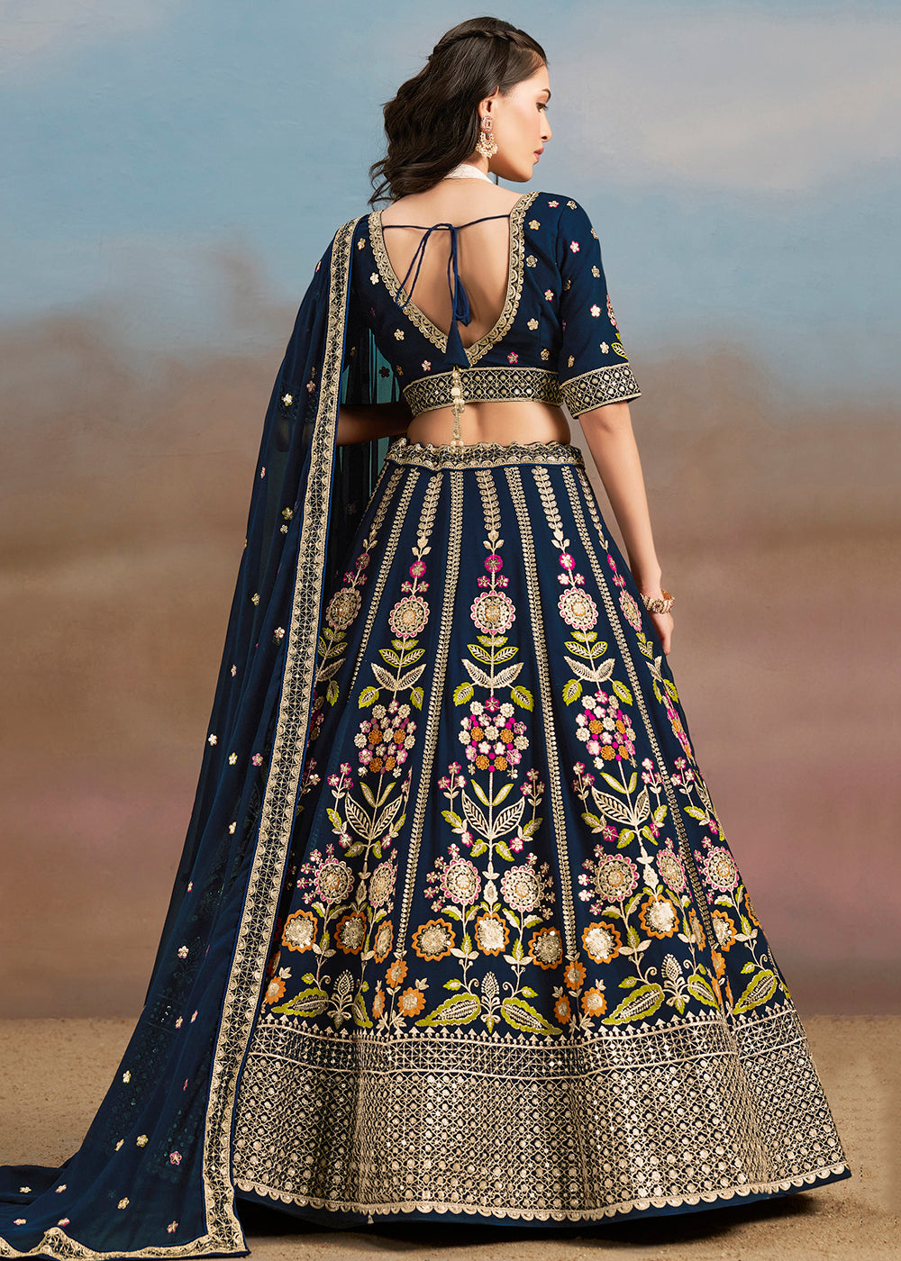 Buy Now Blue Multi Color Threads Work Festive Lehenga Choli Online in USA, UK, Canada, France, Italy, Germany, Australia, UAE & Worldwide at Empress Clothing.