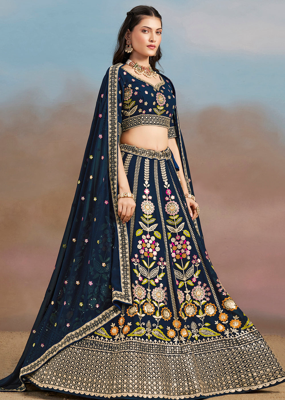 Buy Now Blue Multi Color Threads Work Festive Lehenga Choli Online in USA, UK, Canada, France, Italy, Germany, Australia, UAE & Worldwide at Empress Clothing.