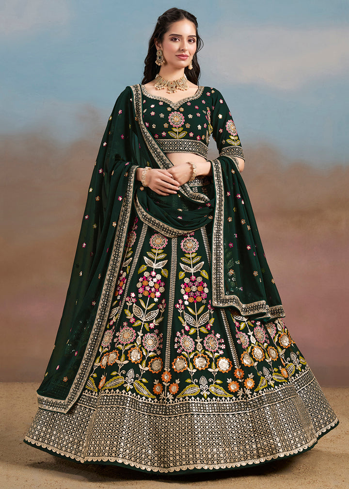 Buy Now Green Multi Color Threads Work Festive Lehenga Choli Online in USA, UK, Canada, France, Italy, Germany, Australia, UAE & Worldwide at Empress Clothing.