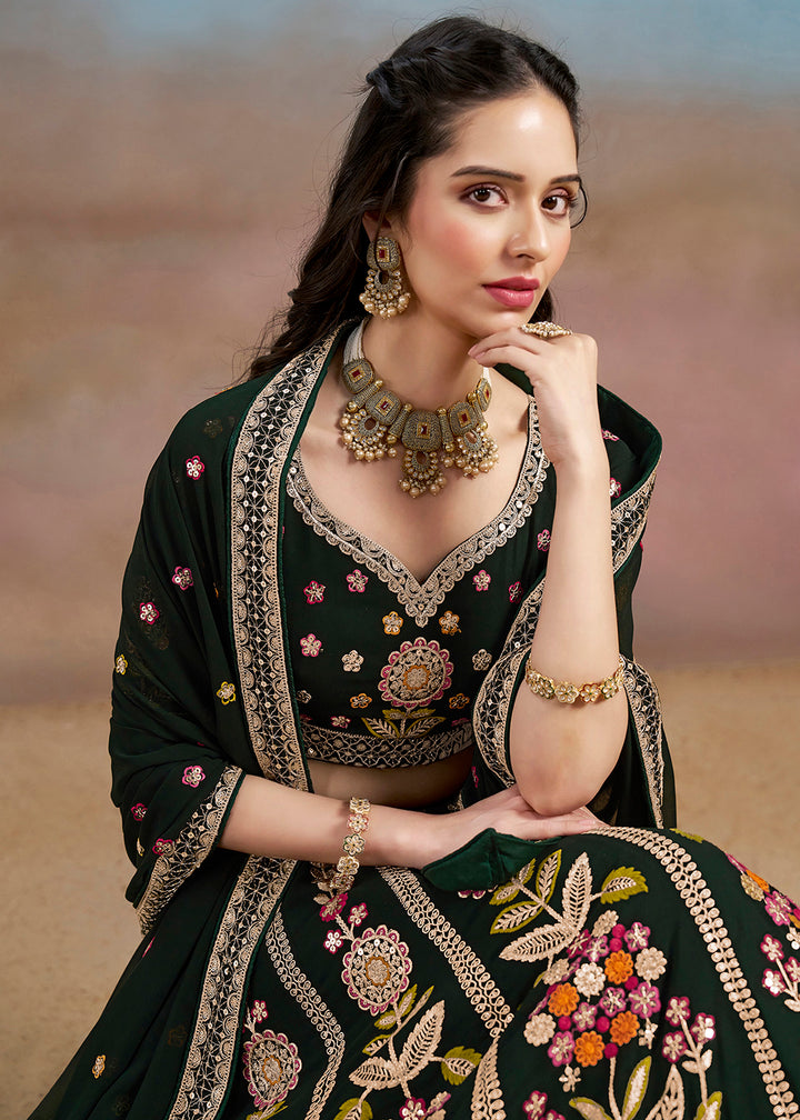 Buy Now Green Multi Color Threads Work Festive Lehenga Choli Online in USA, UK, Canada, France, Italy, Germany, Australia, UAE & Worldwide at Empress Clothing.