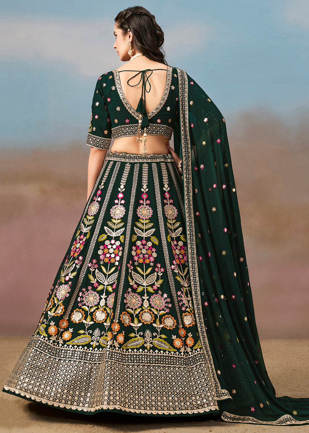 Buy Now Green Multi Color Threads Work Festive Lehenga Choli Online in USA, UK, Canada, France, Italy, Germany, Australia, UAE & Worldwide at Empress Clothing.