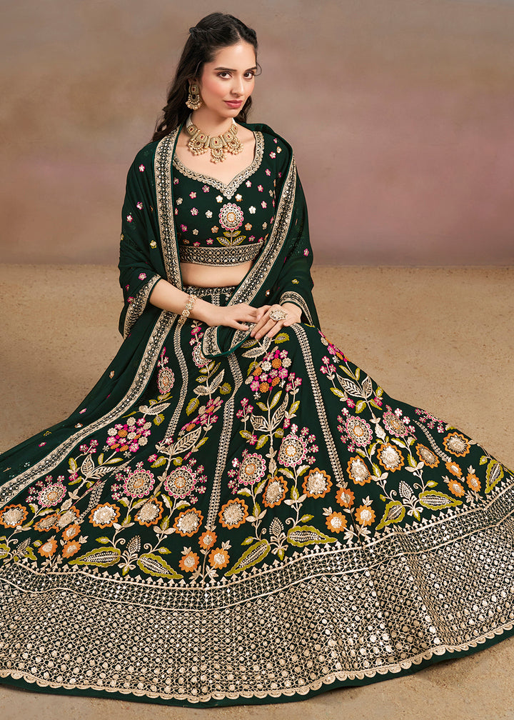 Buy Now Green Multi Color Threads Work Festive Lehenga Choli Online in USA, UK, Canada, France, Italy, Germany, Australia, UAE & Worldwide at Empress Clothing.