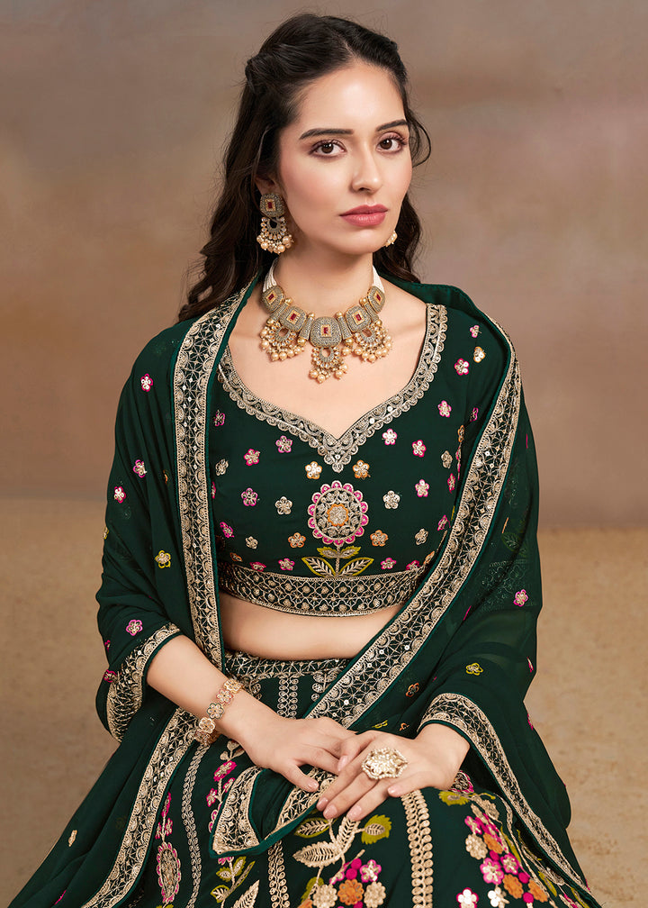 Buy Now Green Multi Color Threads Work Festive Lehenga Choli Online in USA, UK, Canada, France, Italy, Germany, Australia, UAE & Worldwide at Empress Clothing.