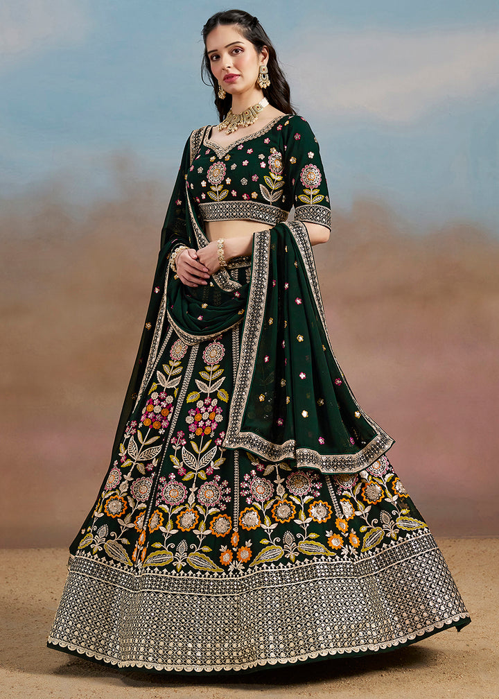 Buy Now Green Multi Color Threads Work Festive Lehenga Choli Online in USA, UK, Canada, France, Italy, Germany, Australia, UAE & Worldwide at Empress Clothing.
